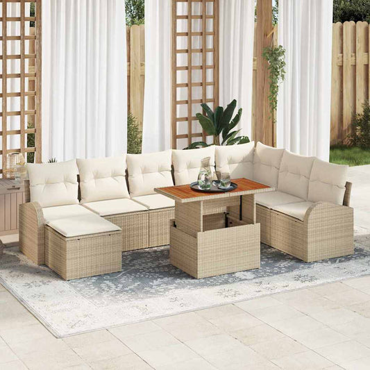 Kerti Kanapé Szett tárolóval 9 pcs Bézs Poli rattan