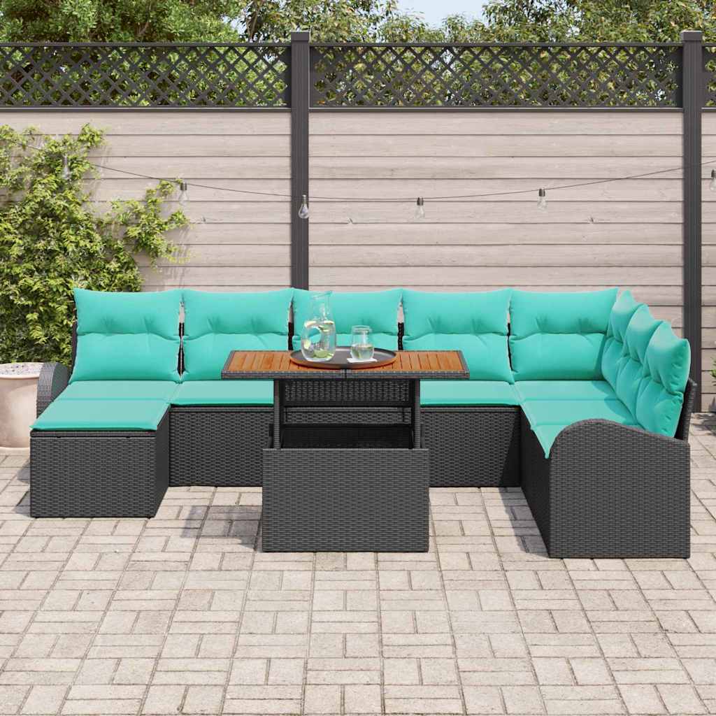 Kerti Kanapé Szett tárolóval 9 pcs Fekete Poli rattan
