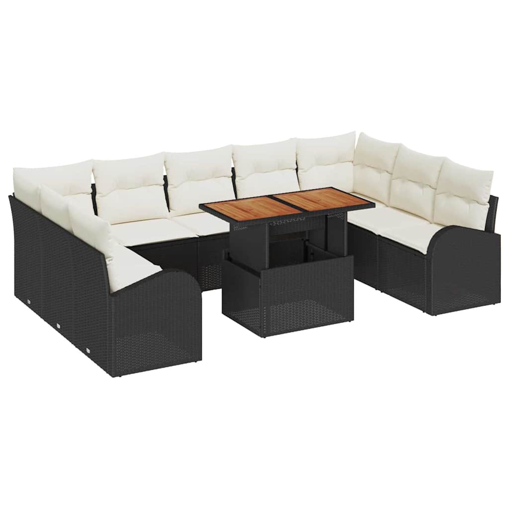 Kerti Kanapé Szett tárolóval 10 pcs Fekete Poli rattan