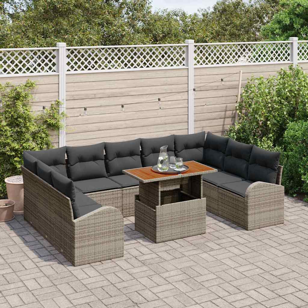 Kerti Kanapé Szett tárolóval 10 pcs Szürke Poli rattan