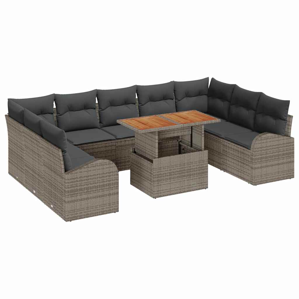 Kerti Kanapé Szett tárolóval 10 pcs Szürke Poli rattan