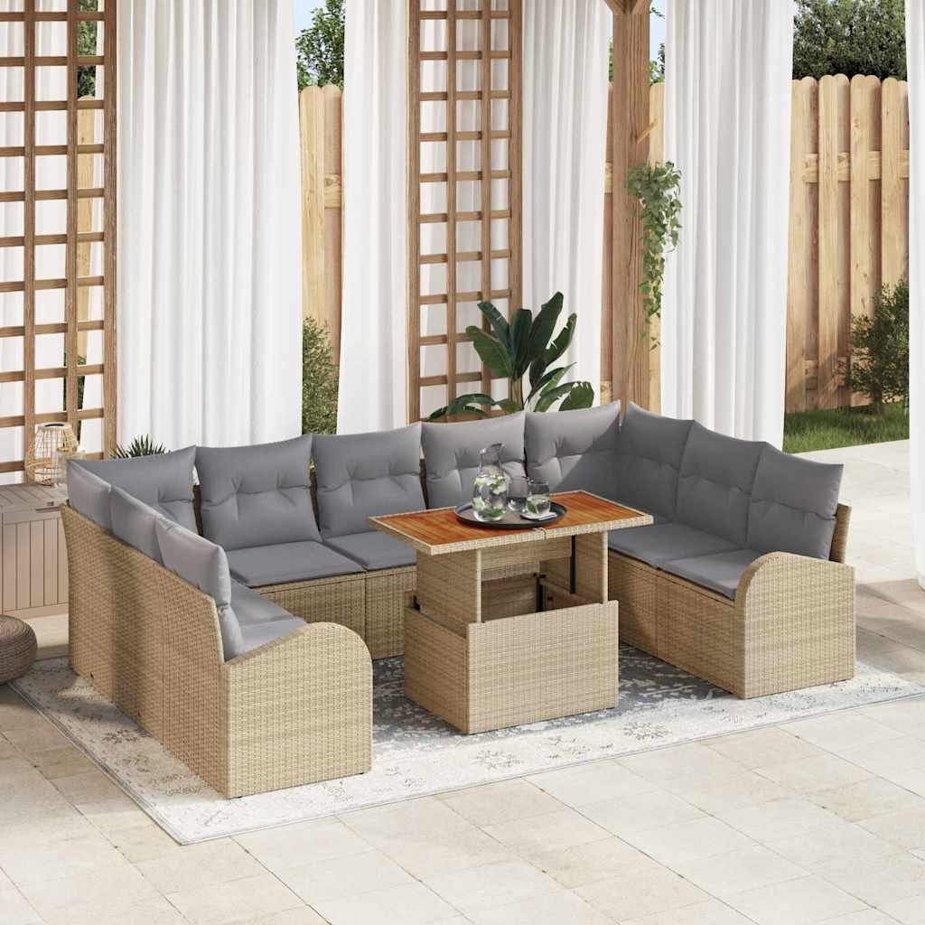 Kerti Kanapé Szett tárolóval 10 pcs Bézs Poli rattan