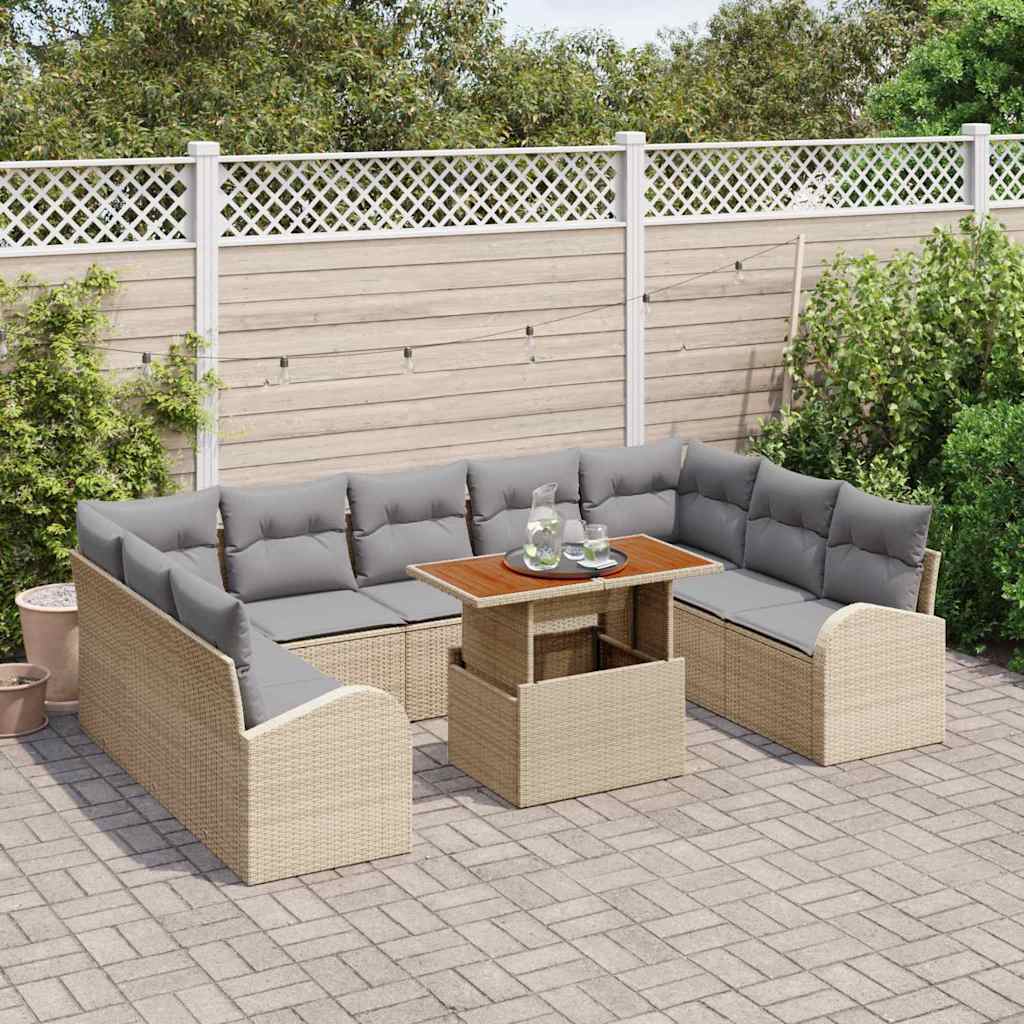 Kerti Kanapé Szett tárolóval 10 pcs Bézs Poli rattan