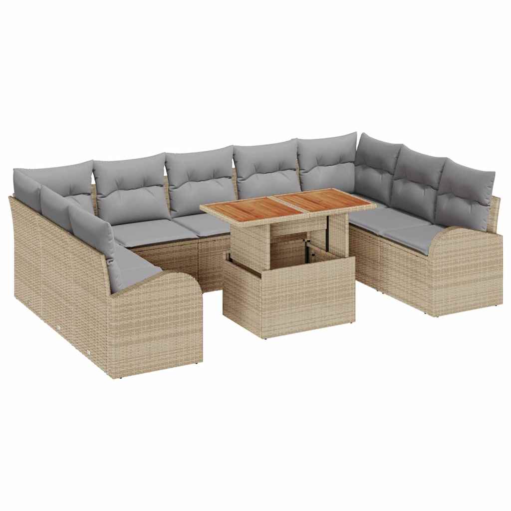 Kerti Kanapé Szett tárolóval 10 pcs Bézs Poli rattan