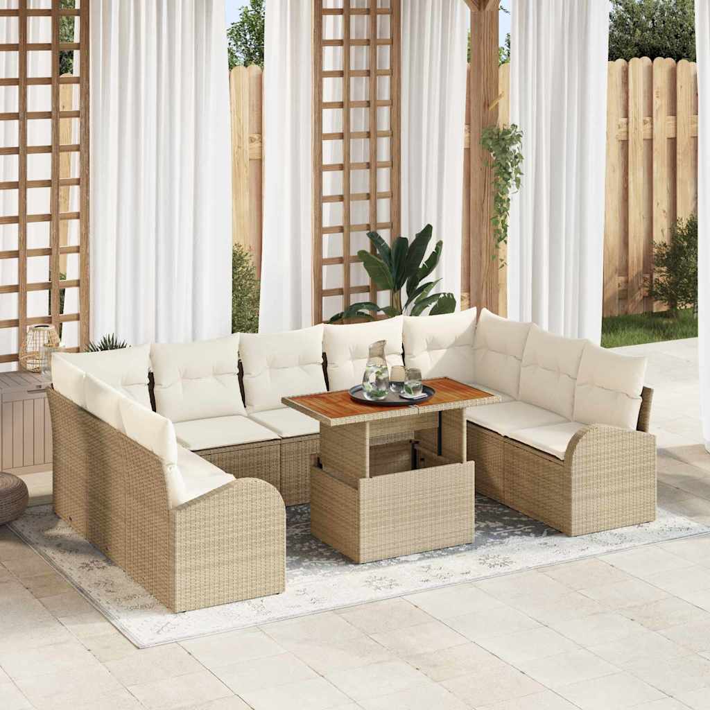 Kerti Kanapé Szett tárolóval 10 pcs Bézs Poli rattan