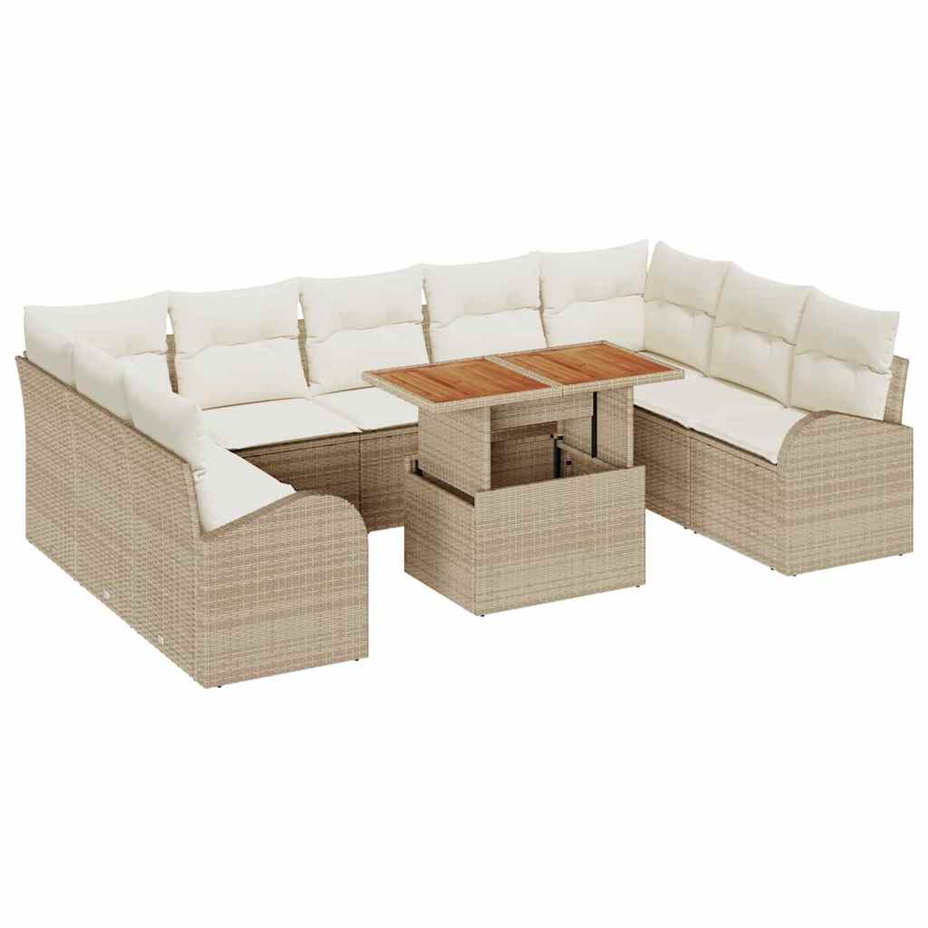Kerti Kanapé Szett tárolóval 10 pcs Bézs Poli rattan