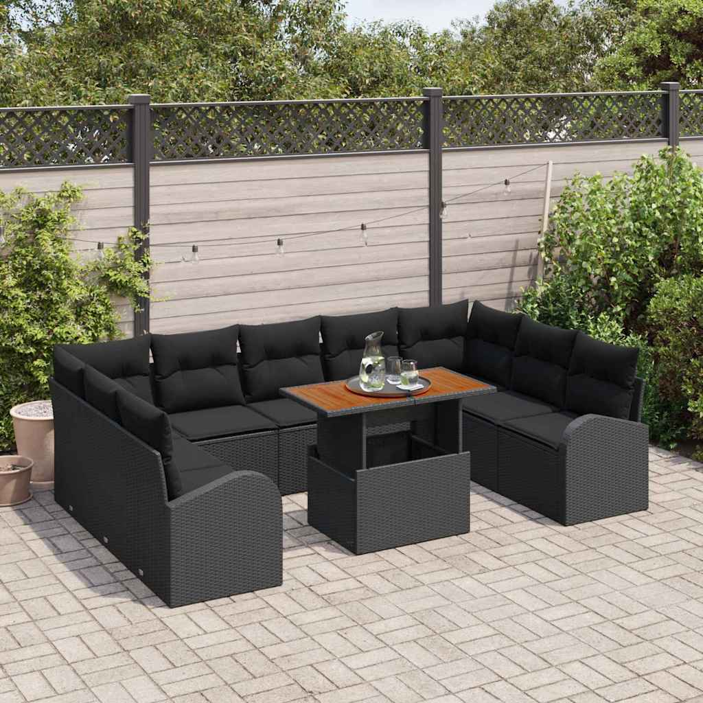 Kerti Kanapé Szett tárolóval 10 pcs Fekete Poli rattan