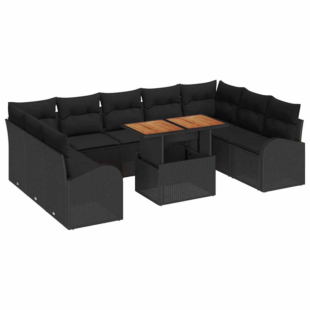 Kerti Kanapé Szett tárolóval 10 pcs Fekete Poli rattan