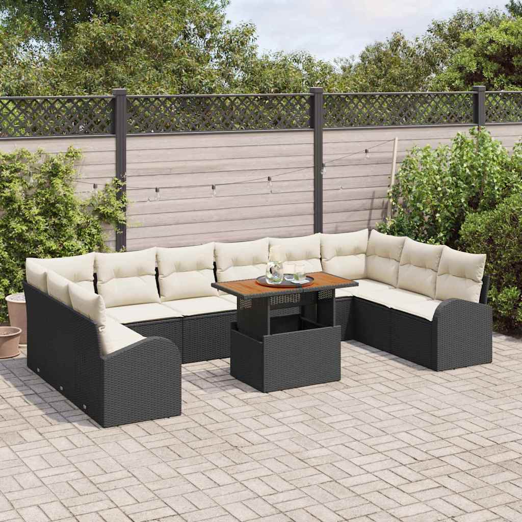 Kerti Kanapé Szett tárolóval 11 pcs Fekete Poli rattan