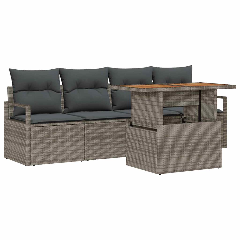 Kerti Kanapé Szett tárolóval 5 pcs Szürke Poli rattan