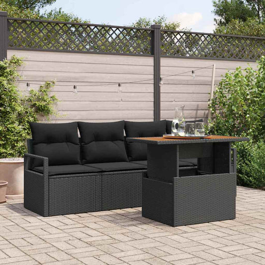 Kerti Kanapé Szett tárolóval 5 pcs Fekete Poli rattan