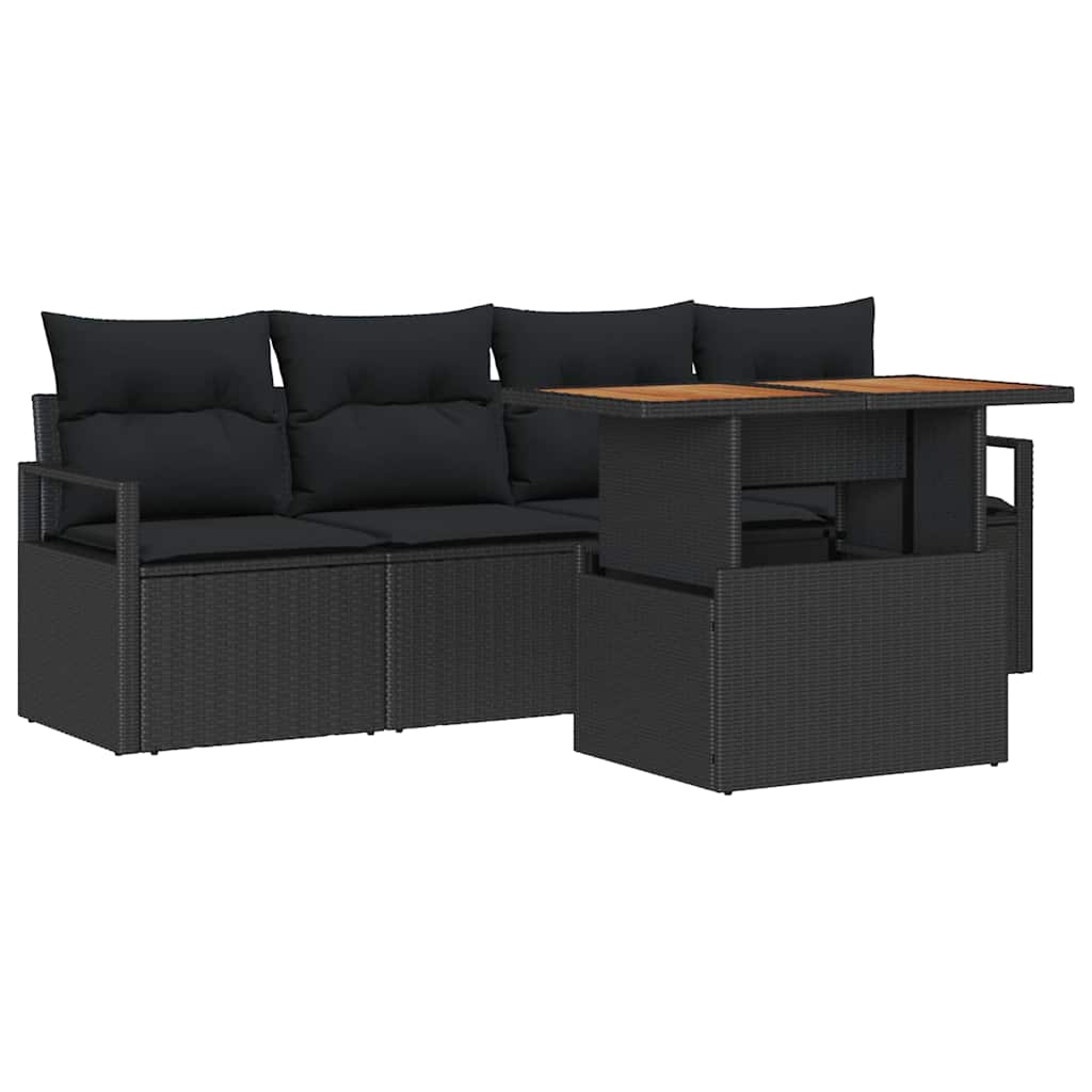 Kerti Kanapé Szett tárolóval 5 pcs Fekete Poli rattan