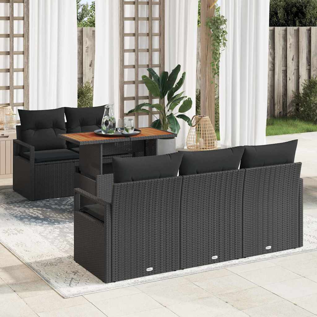 Kerti Kanapé Szett tárolóval 6 pcs Fekete Poli rattan