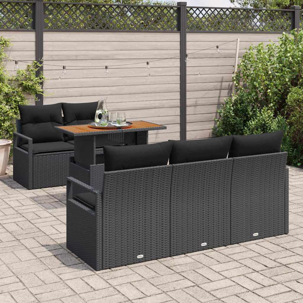 Kerti Kanapé Szett tárolóval 6 pcs Fekete Poli rattan