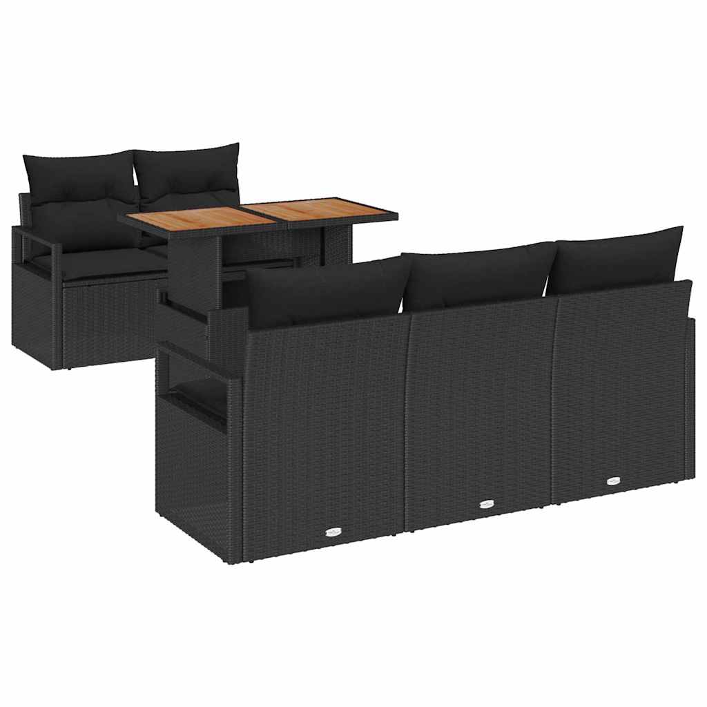 Kerti Kanapé Szett tárolóval 6 pcs Fekete Poli rattan