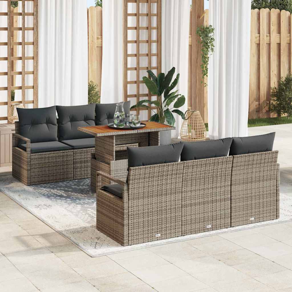 Kerti Kanapé Szett tárolóval 7 pcs Szürke Poli rattan