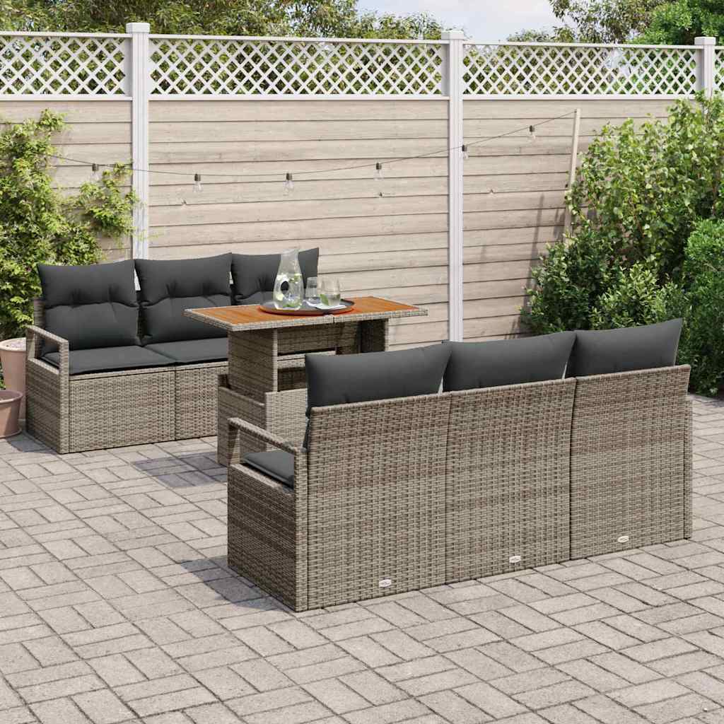 Kerti Kanapé Szett tárolóval 7 pcs Szürke Poli rattan