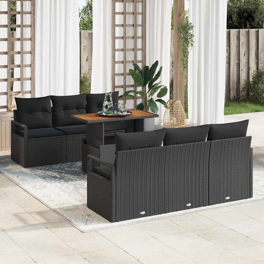 Kerti Kanapé Szett tárolóval 7 pcs Fekete Poli rattan