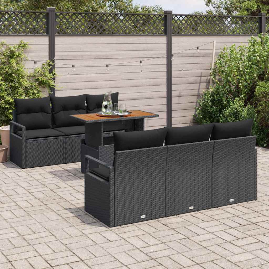 Kerti Kanapé Szett tárolóval 7 pcs Fekete Poli rattan