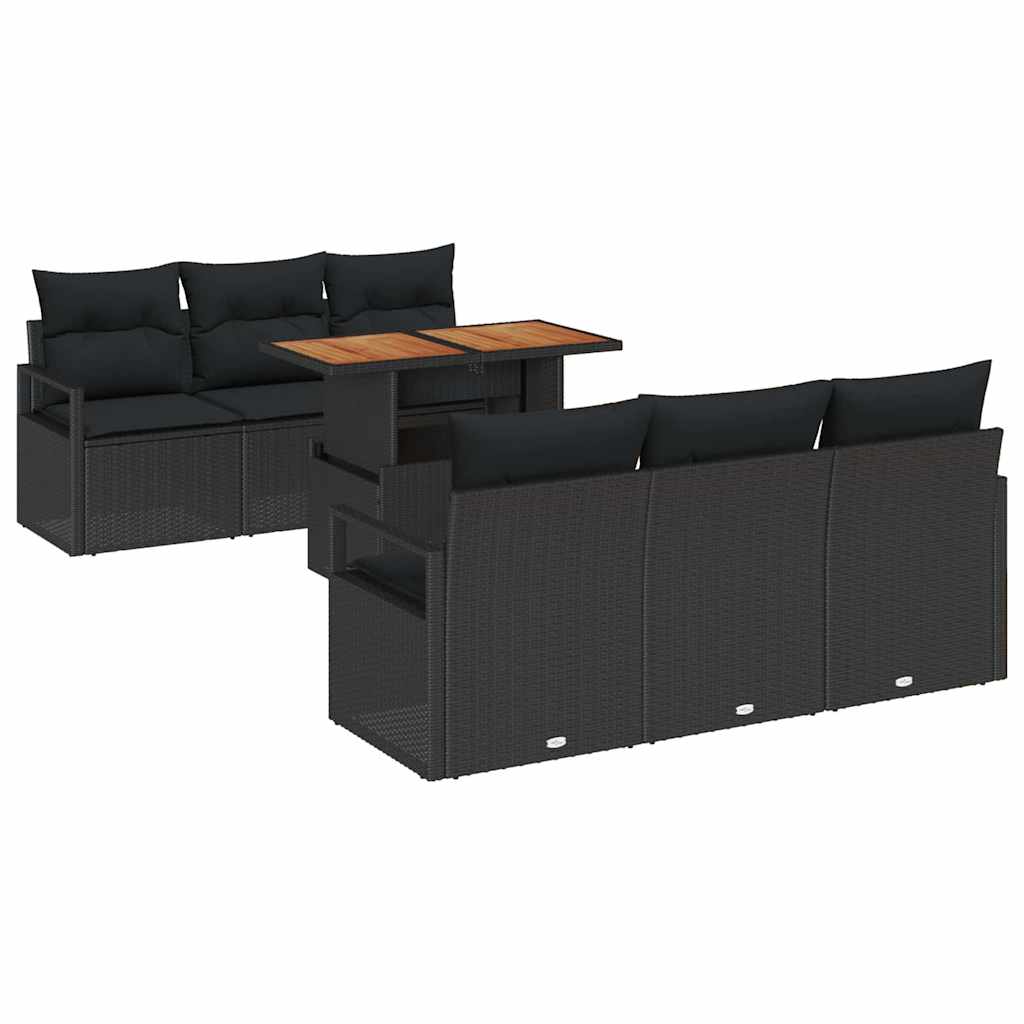 Kerti Kanapé Szett tárolóval 7 pcs Fekete Poli rattan