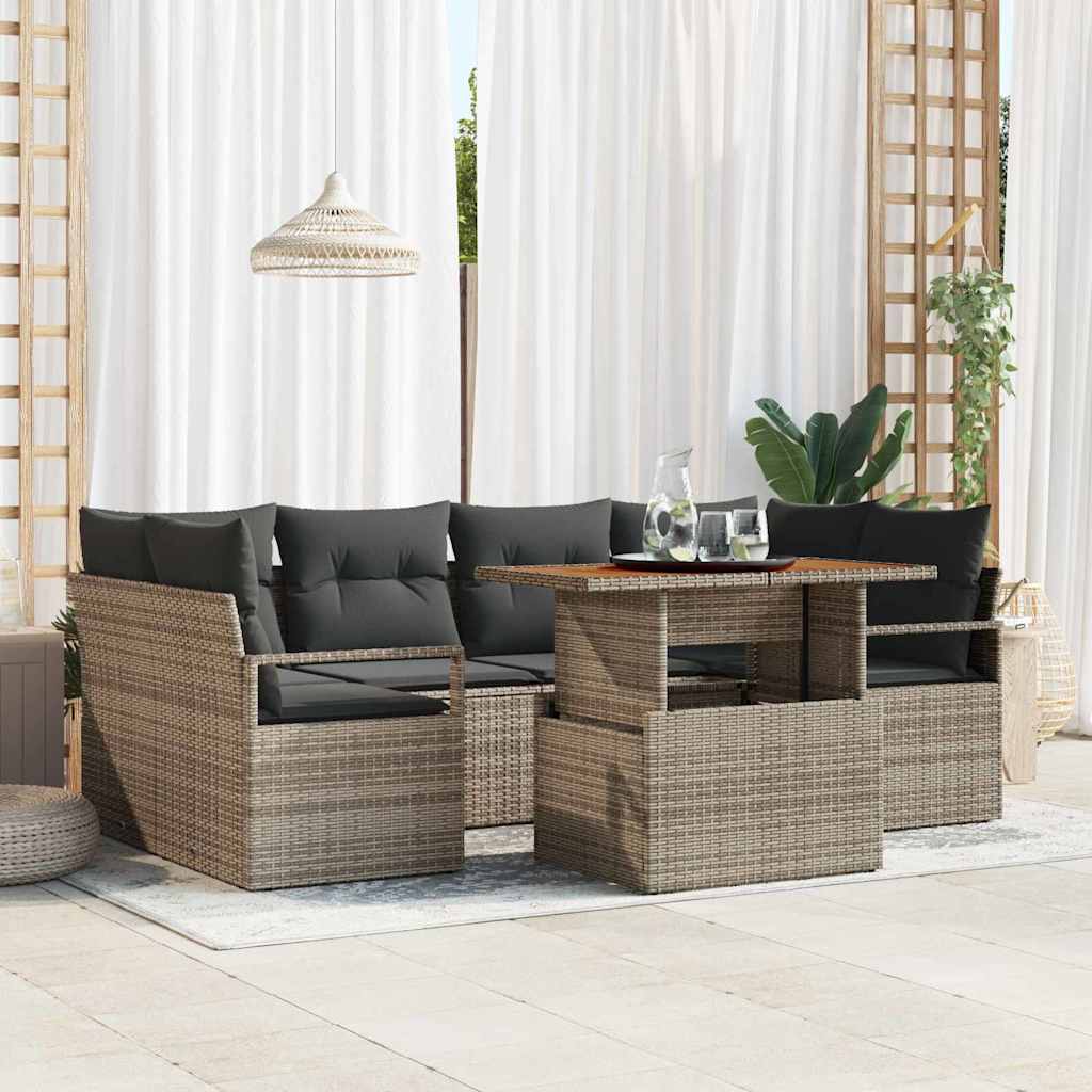 Kerti Kanapé Szett tárolóval 7 pcs Szürke Poli rattan