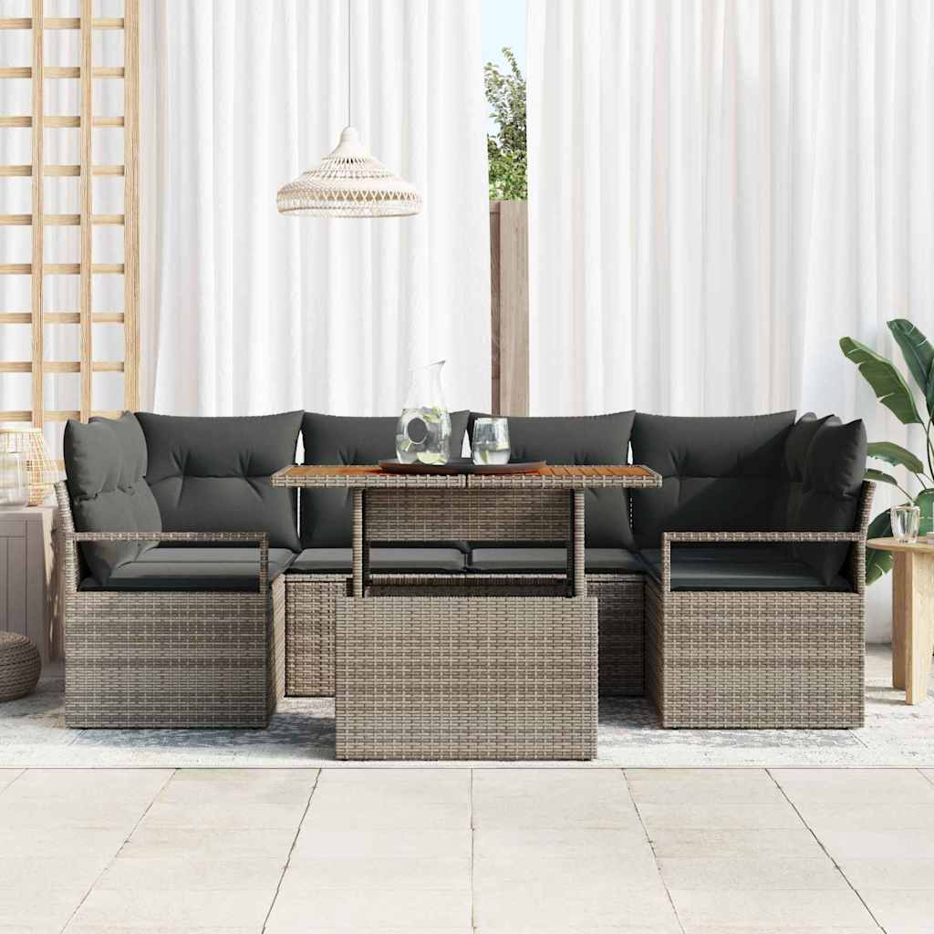 Kerti Kanapé Szett tárolóval 7 pcs Szürke Poli rattan