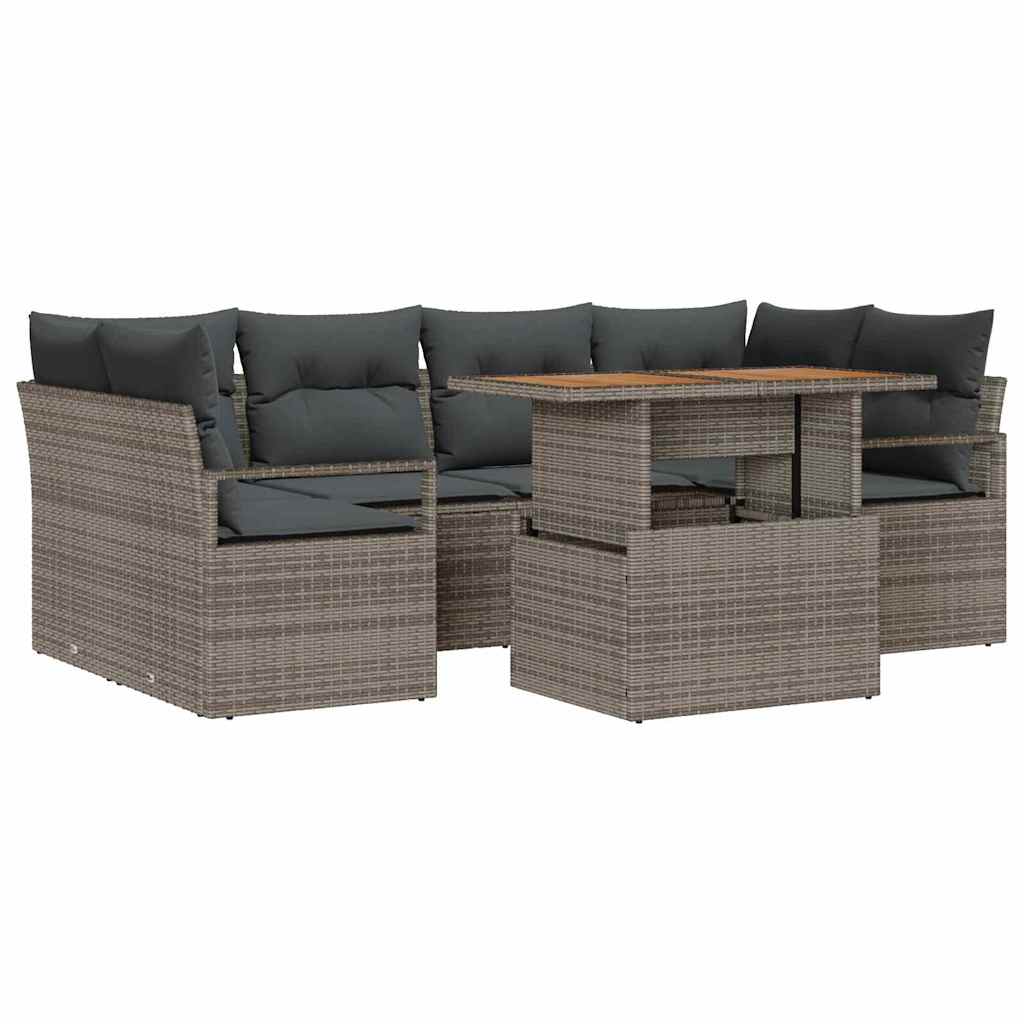 Kerti Kanapé Szett tárolóval 7 pcs Szürke Poli rattan