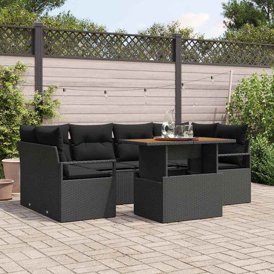 Kerti Kanapé Szett tárolóval 7 pcs Fekete Poli rattan