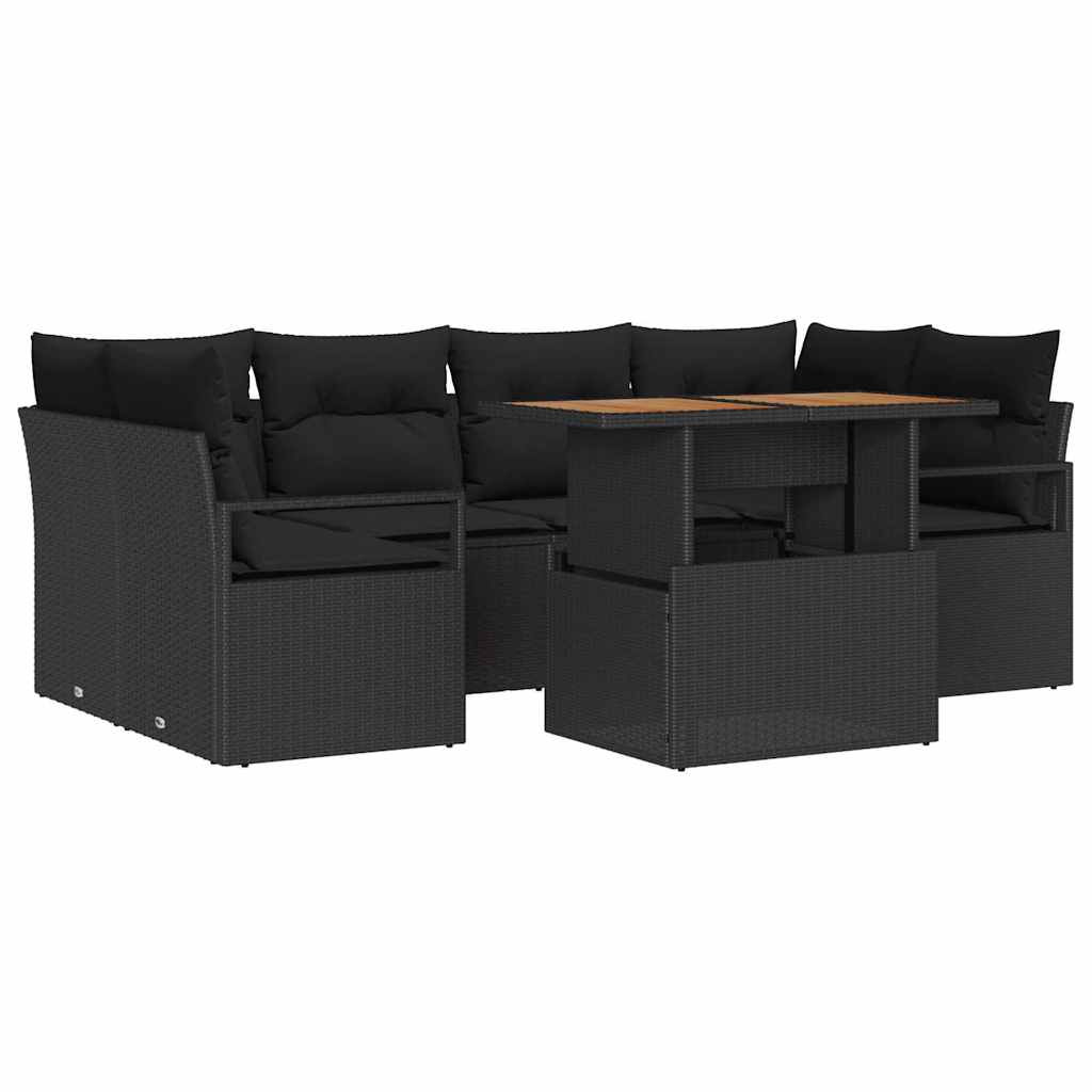 Kerti Kanapé Szett tárolóval 7 pcs Fekete Poli rattan