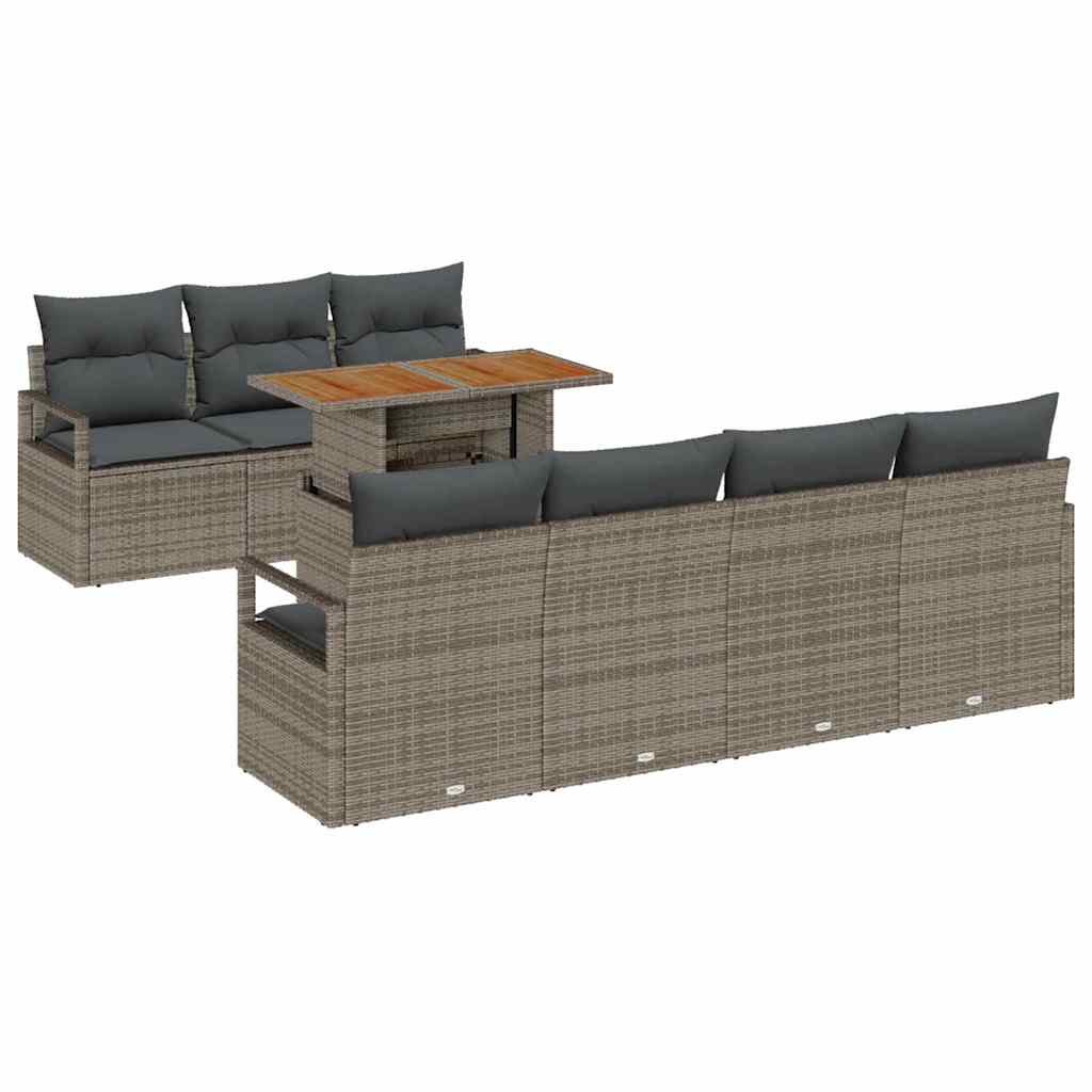 Kerti Kanapé Szett tárolóval 8 pcs Szürke Poli rattan