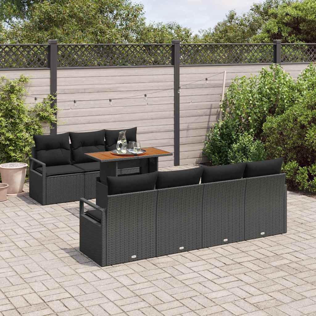 Kerti Kanapé Szett tárolóval 8 pcs Fekete Poli rattan