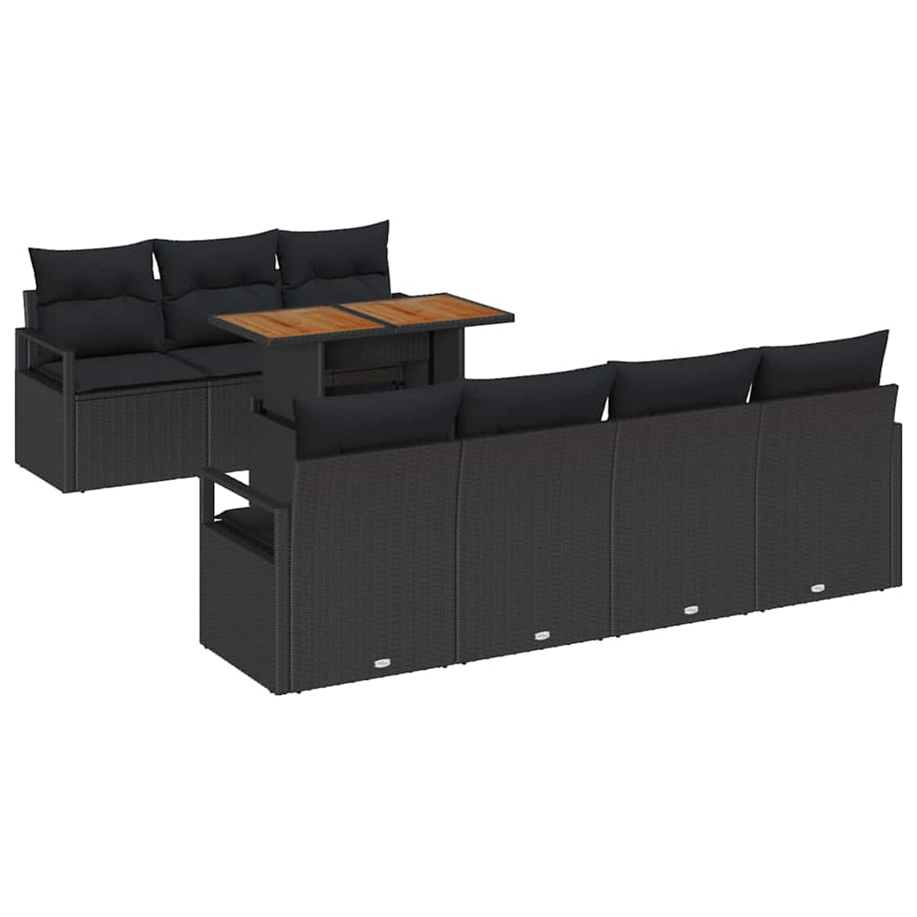 Kerti Kanapé Szett tárolóval 8 pcs Fekete Poli rattan