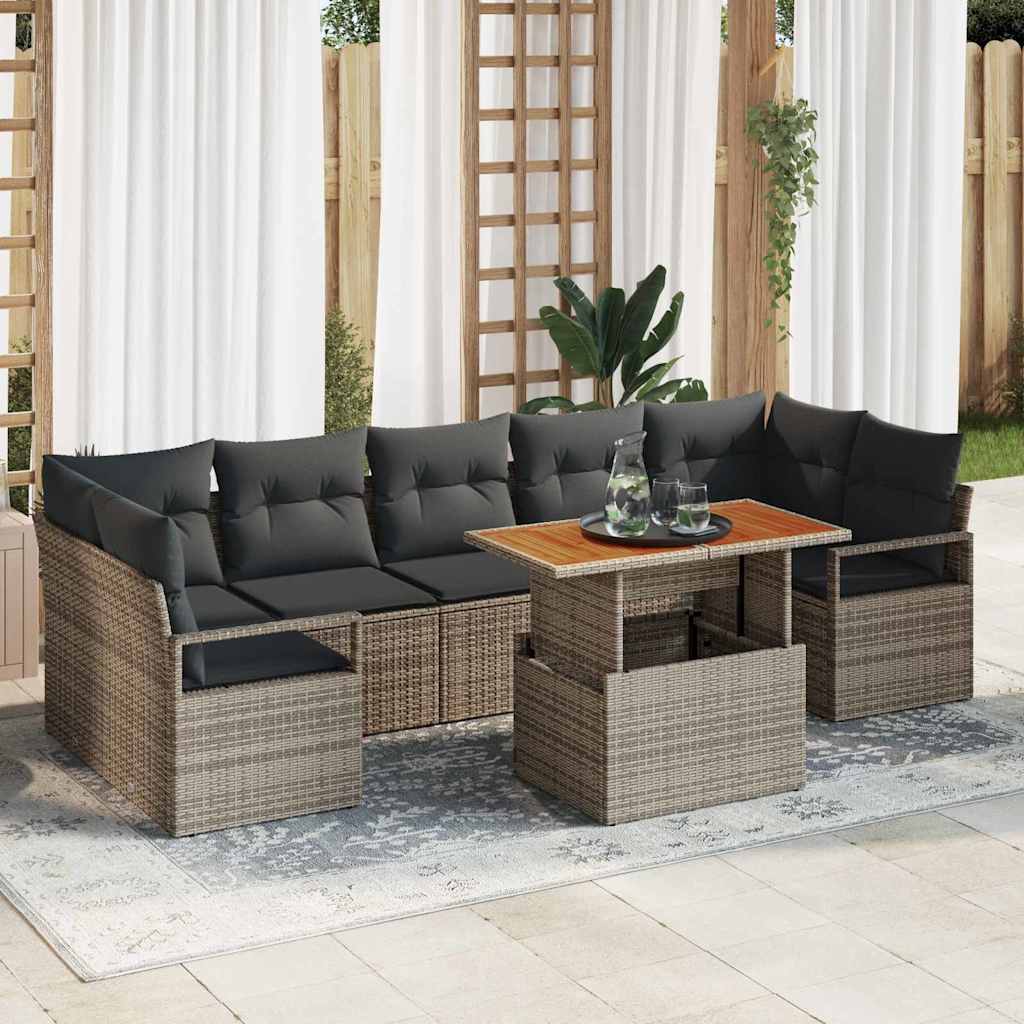 Kerti Kanapé Szett tárolóval 8 pcs Szürke Poli rattan
