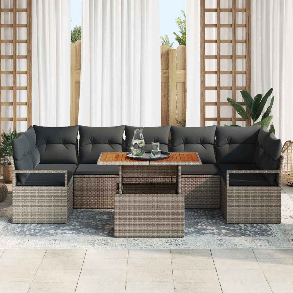 Kerti Kanapé Szett tárolóval 8 pcs Szürke Poli rattan