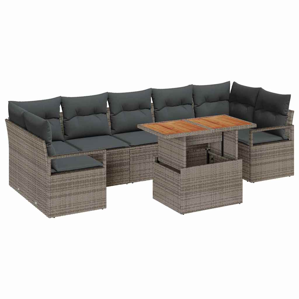 Kerti Kanapé Szett tárolóval 8 pcs Szürke Poli rattan