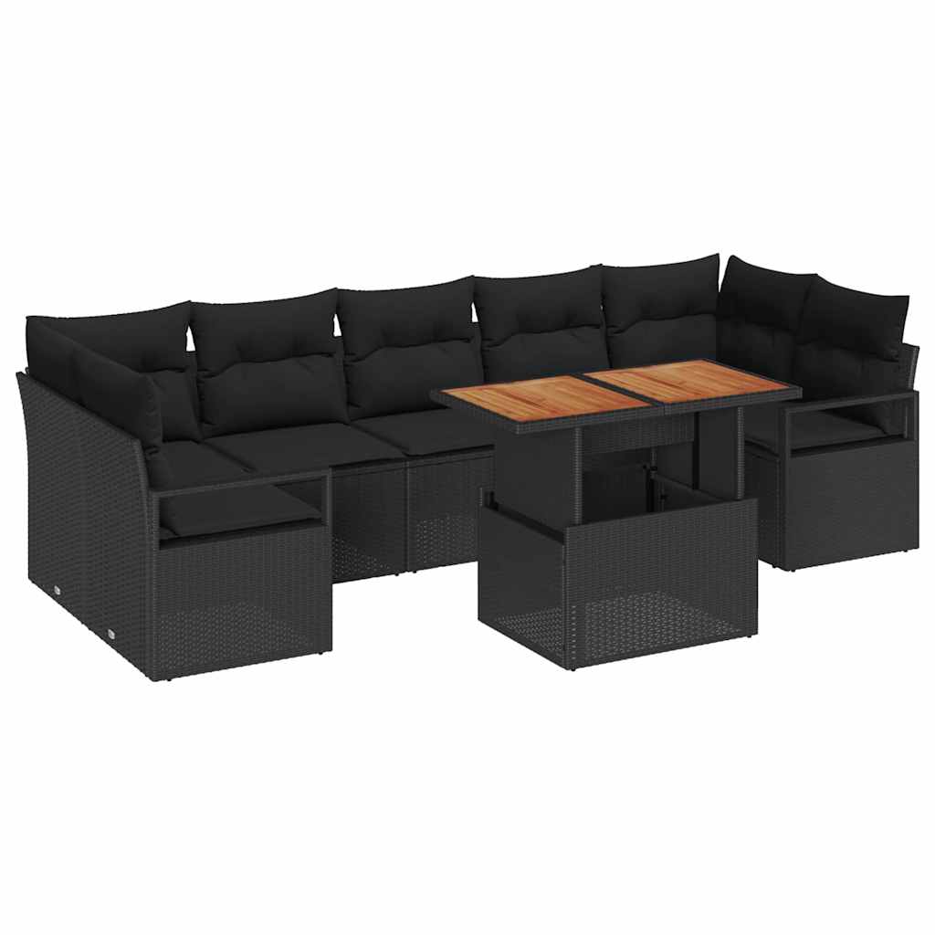 Kerti Kanapé Szett tárolóval 8 pcs Fekete Poli rattan