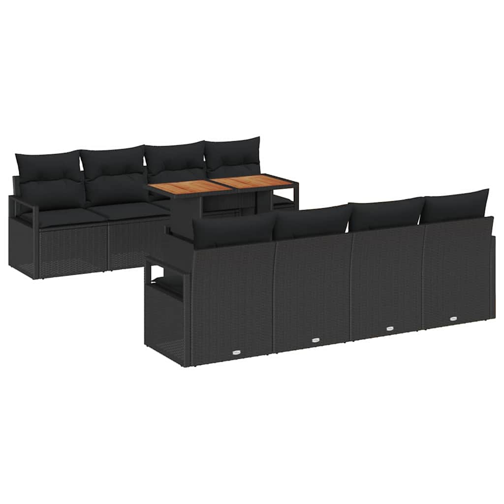 Kerti Kanapé Szett tárolóval 9 pcs Fekete Poli rattan
