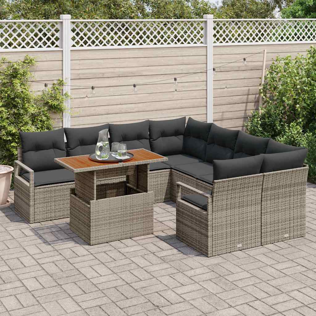Kerti Kanapé Szett tárolóval 9 pcs Szürke Poli rattan