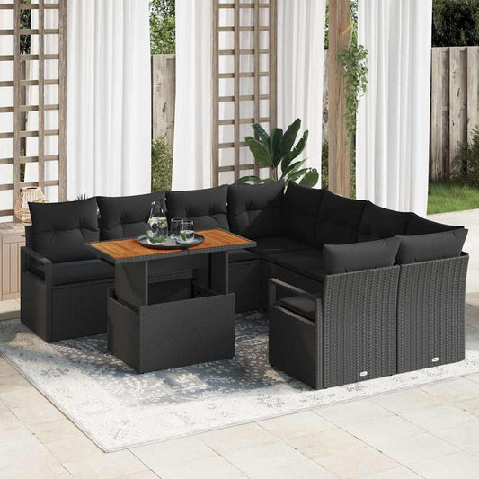 Kerti Kanapé Szett tárolóval 9 pcs Fekete Poli rattan