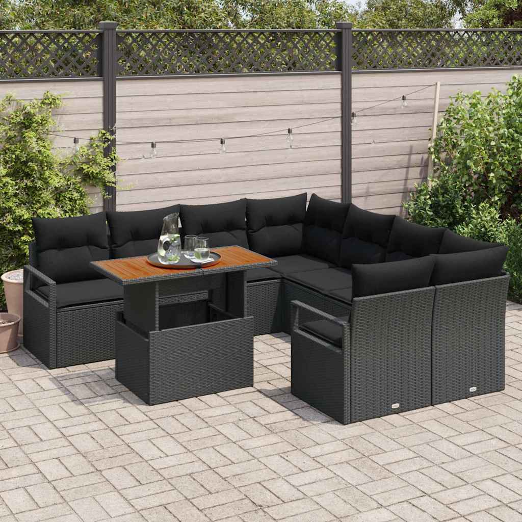 Kerti Kanapé Szett tárolóval 9 pcs Fekete Poli rattan