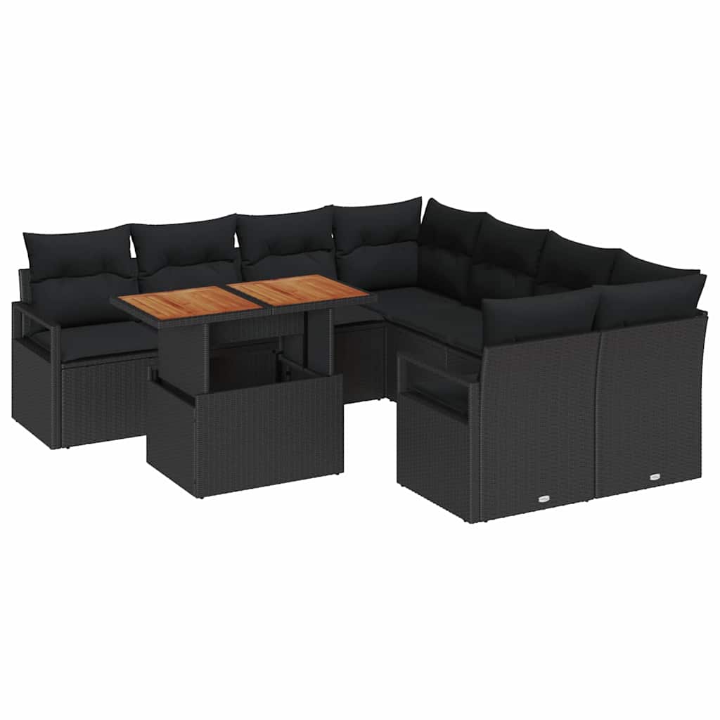 Kerti Kanapé Szett tárolóval 9 pcs Fekete Poli rattan