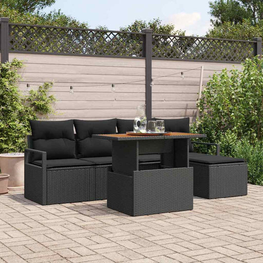 Kerti Kanapé Szett tárolóval 6 pcs Fekete Poli rattan