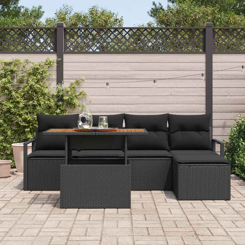 Kerti Kanapé Szett tárolóval 6 pcs Fekete Poli rattan