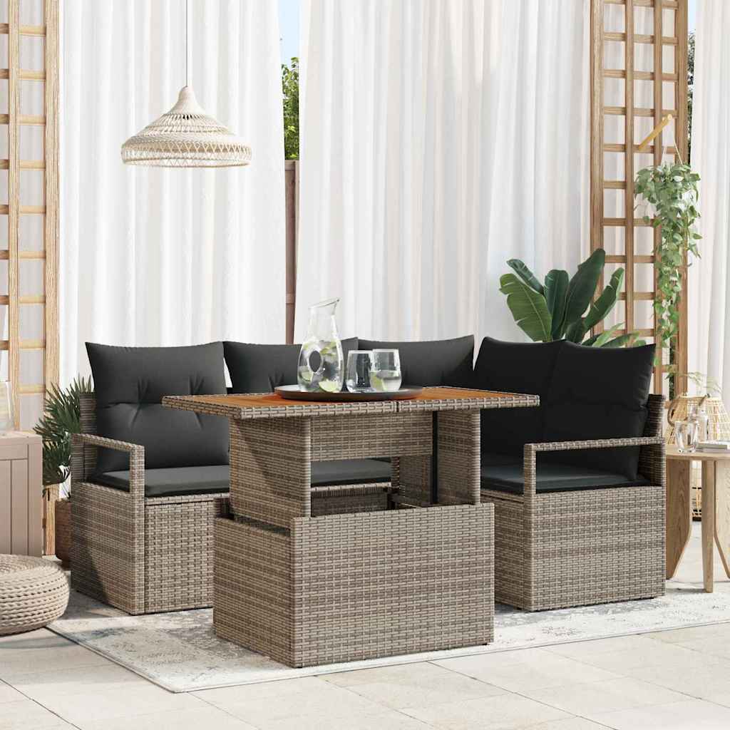 Kerti Kanapé Szett tárolóval 5 pcs Szürke Poli rattan