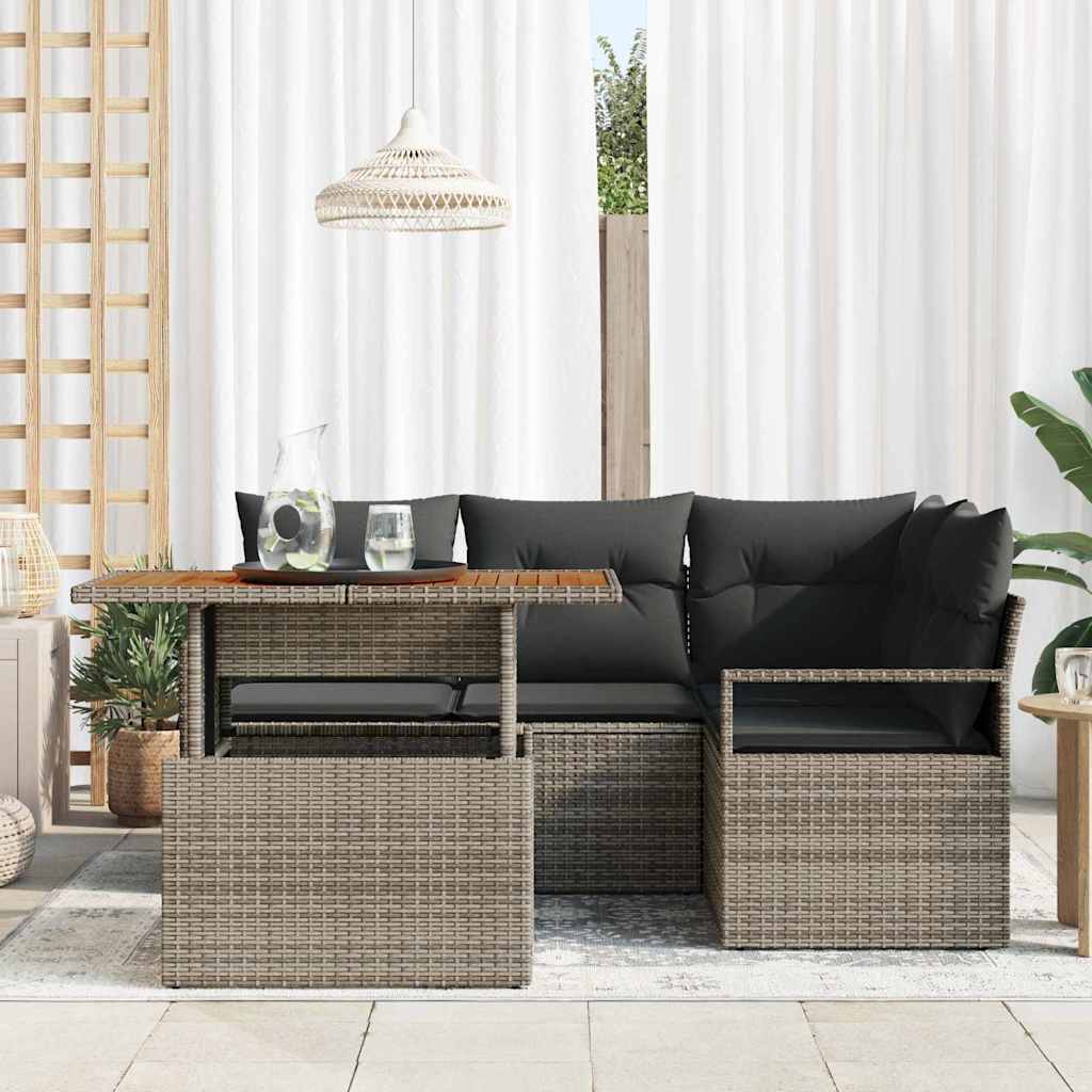 Kerti Kanapé Szett tárolóval 5 pcs Szürke Poli rattan