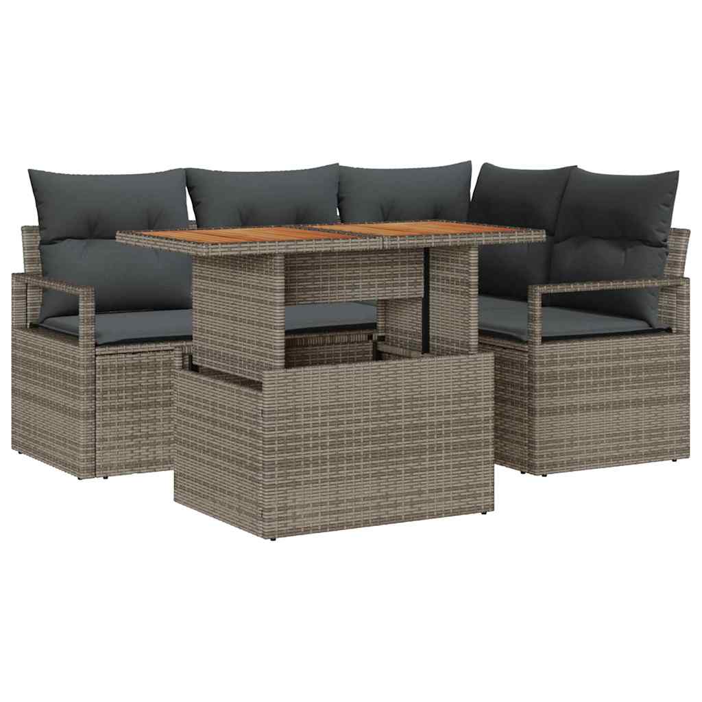 Kerti Kanapé Szett tárolóval 5 pcs Szürke Poli rattan