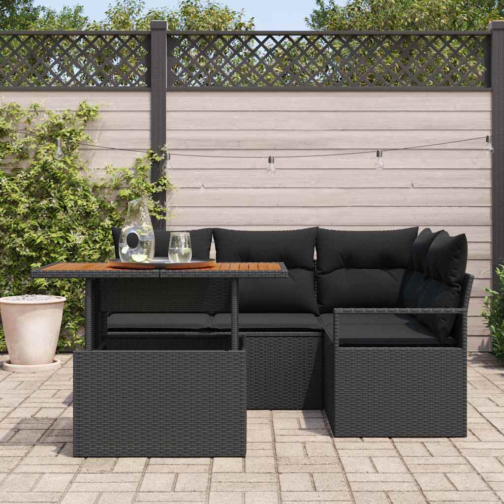 Kerti Kanapé Szett tárolóval 5 pcs Fekete Poli rattan