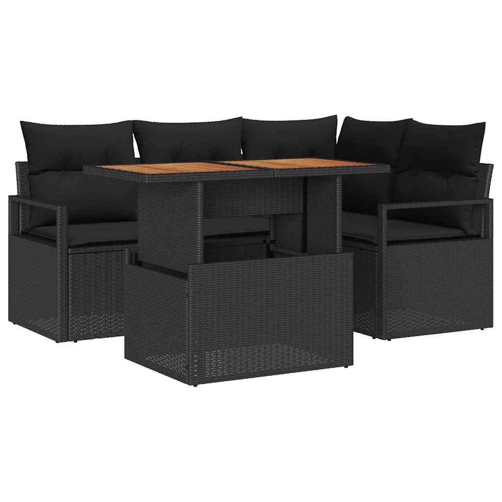 Kerti Kanapé Szett tárolóval 5 pcs Fekete Poli rattan