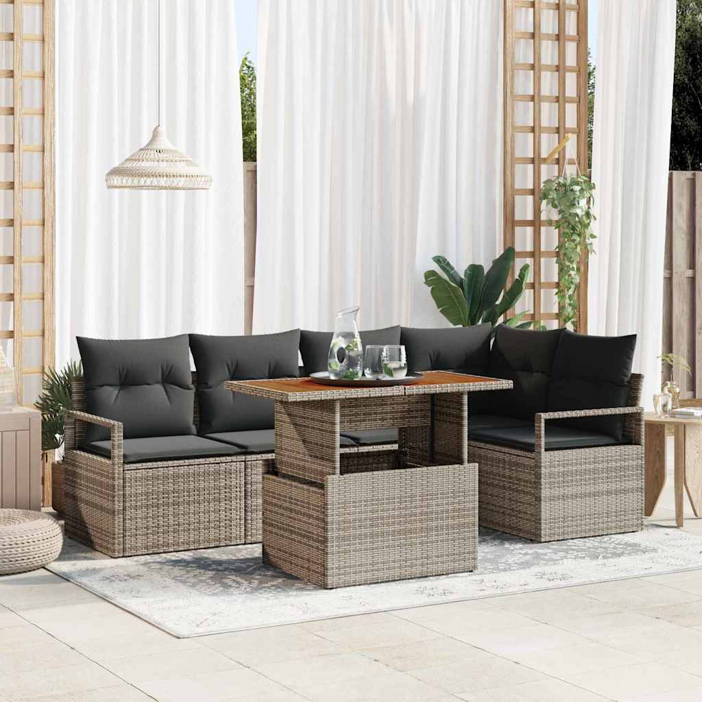 Kerti Kanapé Szett tárolóval 6 pcs Szürke Poli rattan