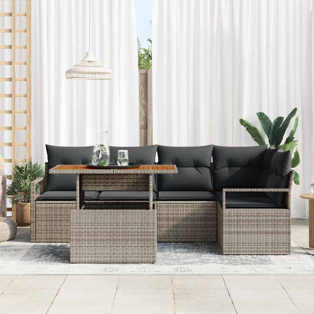 Kerti Kanapé Szett tárolóval 6 pcs Szürke Poli rattan